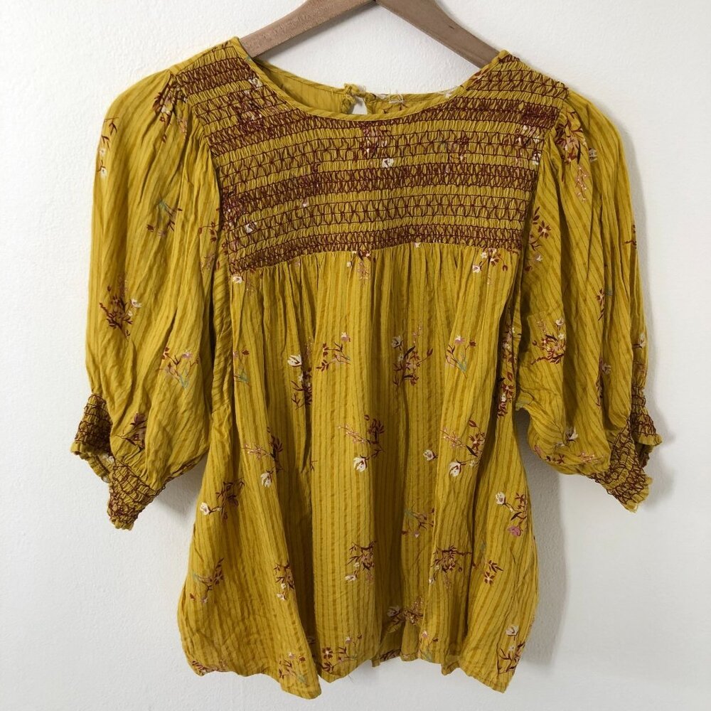 ACOS&A Mustard Yellow Bohemian Peasant Bubble Blouse Women S Vintage Inspired